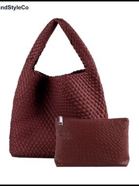 Hand Woven Vegan Leather Tote Bag Shoulder Handbag Women